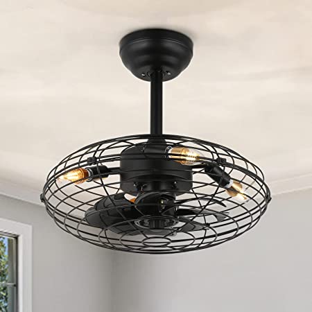 Photo 1 of ***Used/Dirty** Antoine 17 in. Black Caged Ceiling Fan with Lights and Remote 