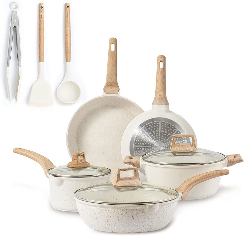 Photo 1 of *Minor Scratches/Scuffs* CAROTE Nonstick Pots and Pans Set, White Granite, 11 Pcs Kitchen Essentials