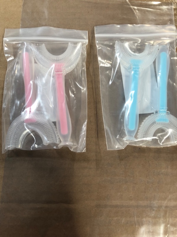 Photo 2 of BikBok 4PCS U Shaped Toothbrush for Kids, 360 Cleaning, 2 Pink and 2 Blue