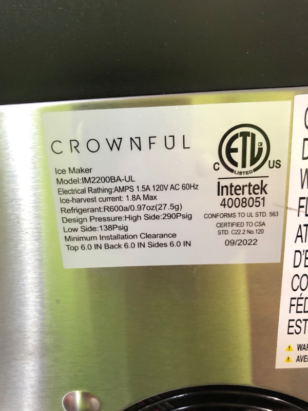 Photo 3 of *UNTESTED* CROWNFUL Smart Ice Maker Countertop, with App Remote Control Ice Machine, 9 Bullet Ice Ready in 7-10 Mins, 33lbs Ice in 24H