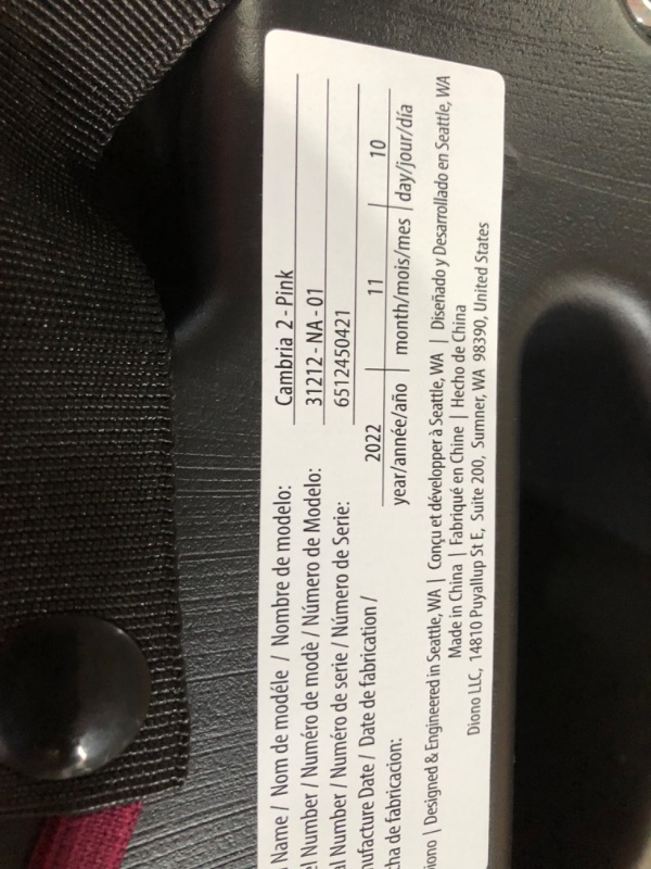 Photo 4 of *BRAND NEW* Diono Cambria 2 XL 2022, Dual Latch Connectors, 2-in-1 Belt Positioning Booster Seat, 1 Booster Seat, Pink 