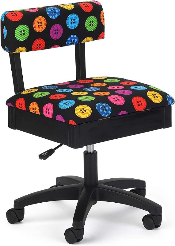 Photo 1 of Hydraulic Sewing Chair - with Riley Black Button Motif Fabric