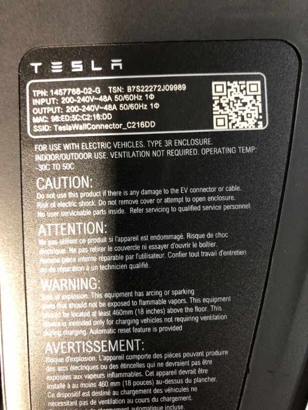 Photo 1 of Tesla Wall Connector - Discontinued Model - 18' Cable - Gen 3 - Part Number 1457768-02-G