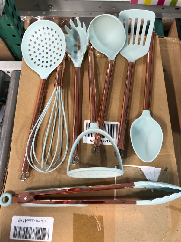 Photo 3 of [USED] Copper and Teal Kitchen Utensil Set with Holder 