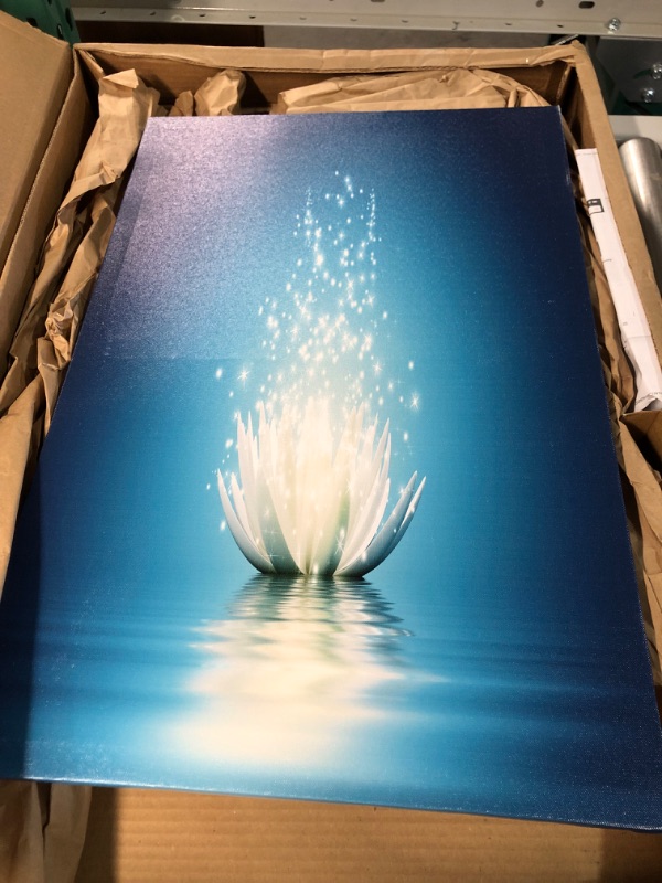 Photo 2 of [DAMAGE] White Lotus Flower Wall Art 16x24"