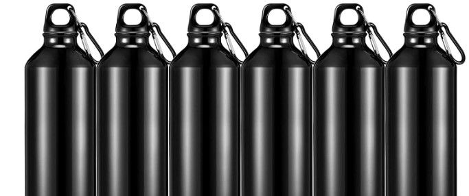 Photo 1 of (6x) Pieces 12 oz Aluminum Sport Water Bottles, (Black) 