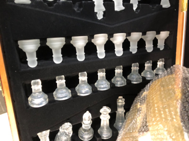 Photo 8 of Glass Chess Set in Wooden Case: Universal Standard Chess Board *LOOKS NEW*