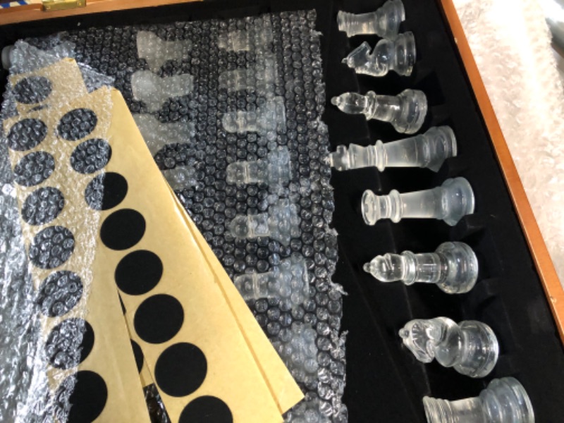 Photo 5 of Glass Chess Set in Wooden Case: Universal Standard Chess Board *LOOKS NEW*