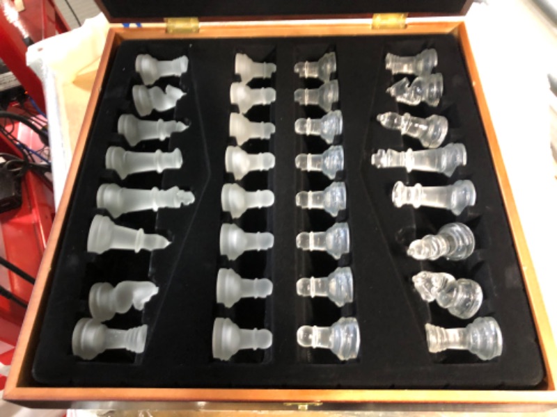 Photo 9 of Glass Chess Set in Wooden Case: Universal Standard Chess Board *LOOKS NEW*