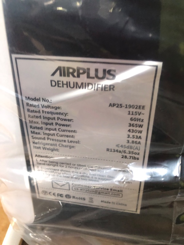 Photo 5 of AIRPLUS 70 Pints 4,500 Sq. Ft. Dehumidifier ***NOT TESTED*** **LOOKS BRAND NEW**