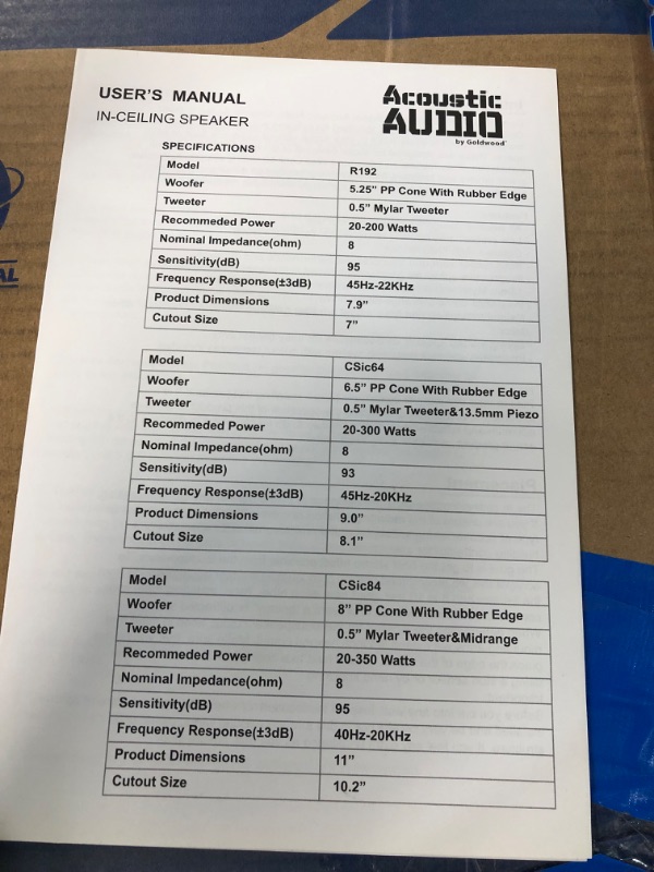 Photo 4 of Acoustic Audio by Goldwood CSic84 Frameless 8" in Ceiling 5 Speaker Set 3 Way Home Theater Speakers, White, (Model: CSic84-5S) Frameless Speaker Set