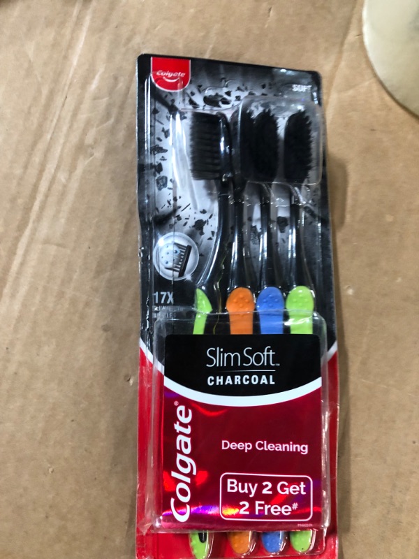 Photo 2 of Colgate Slim Soft Charcoal Toothbrush 17x Slimmer Soft Tip Bristles (Buy 2 Get 2)