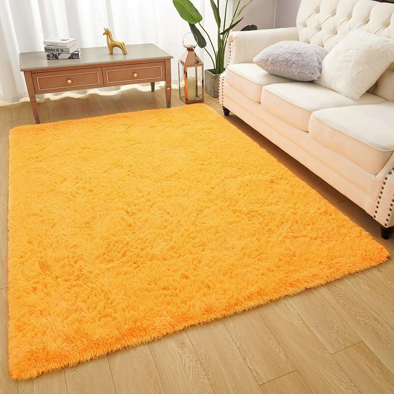 Photo 1 of  Orange Shag Fluffy Area Rug 4x5.3 Feet