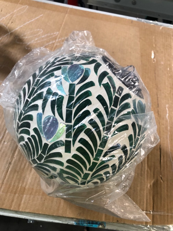 Photo 2 of ***DAMAGED*** Evergreen 8" Solar Hanging Mosaic Gazing Ball, Peacock for Patio, Lawn and Garden Indoor and Outdoor Décor
