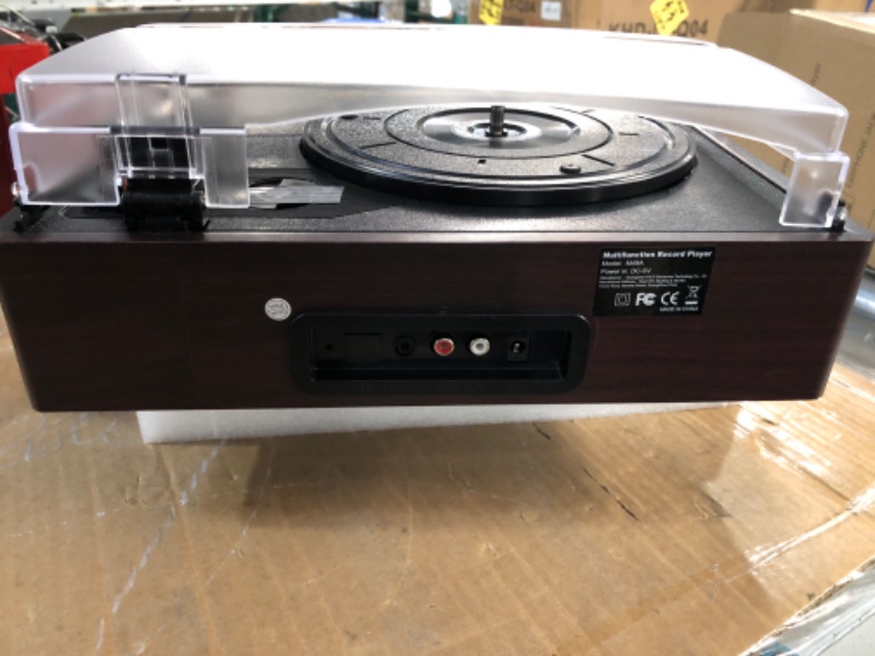 Photo 4 of Vinyl Record Player Turntable with Built-in Bluetooth Receiver & 2 Stereo Speakers, 3 Speed 3 Size Portable Retro Record Player Brown