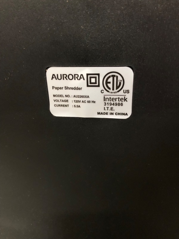 Photo 4 of Aurora AU2260XA Heavy Duty Anti-Jam 22-Sheet Crosscut Shredder 7 gallon