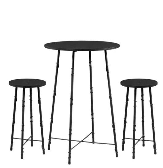 Photo 1 of *PARTS ONLY*
3-Pieces Living Room Tables & Chair Set, Black 23.6 in. L Round Bar Table Set w/2 Stools, Height Dinning Table Set
