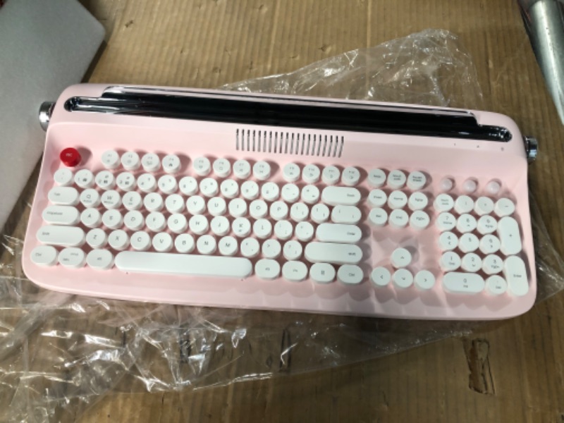 Photo 2 of TISHLED Typewriter Keyboard Wireless Bluetooth 5.0 Retro Aesthetic Cute Kawaii Round Keycaps (Pink) 20 x 9 x 3 inches
