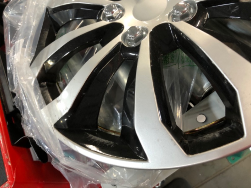 Photo 3 of CarXS Two-Tone Style Hubcaps 16" Wheel Covers, Black & Silver Model Cover,3 Pieces 