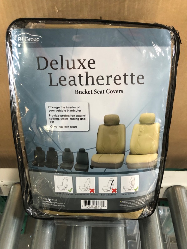 Photo 2 of FH Group Car Seat Covers Beige Front Set Faux Leather - Car Seat Covers, Solid Beige Front Set