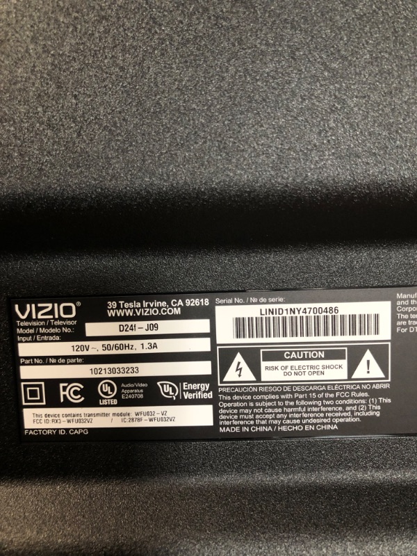 Photo 3 of **FOR PARTS, SEE NOTES** 
 VIZIO 24-inch D-Series Full HD 1080p Smart TV with Apple AirPlay and Chromecast Built-in, Alexa Compatibility, D24f-J09, 2022 Model 24 in 1080p Bezel