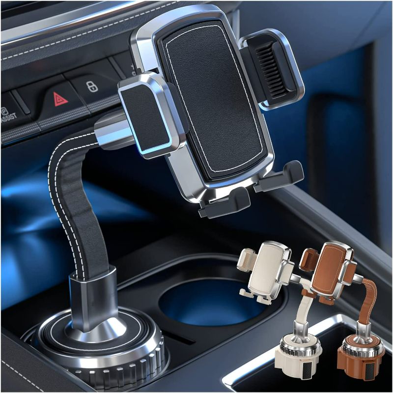 Photo 1 of Bestrix Premium Leather Cup Holder Phone Mount for Car,Phone up to 6.7", Automobile Cradle (Black)