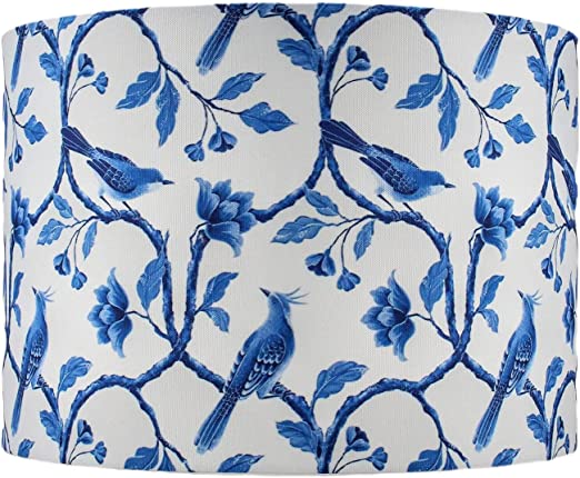 Photo 1 of [damage] 15 x 10 white and blue floral bird lampshade - Tristan Home