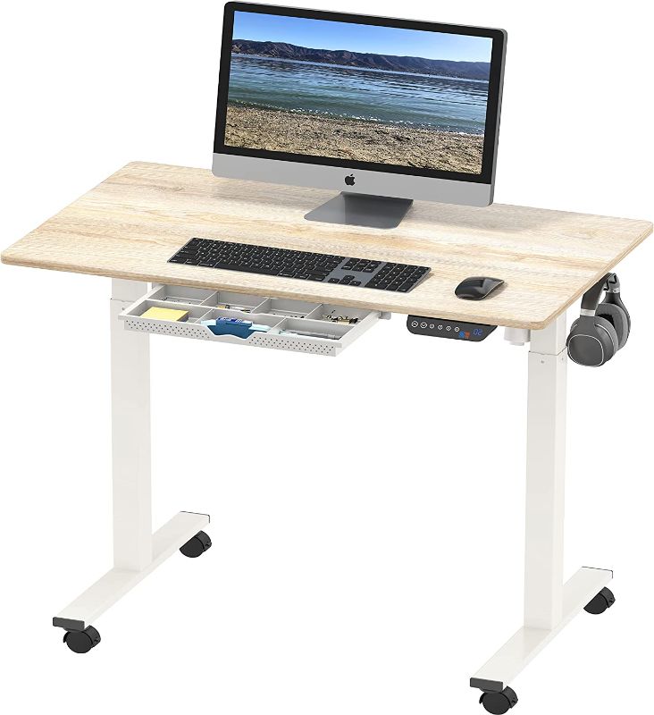 Photo 1 of SHW Electric Height Adjustable Mobile Rolling Standing Desk Workstation, 40 x 24 Inches, Maple
