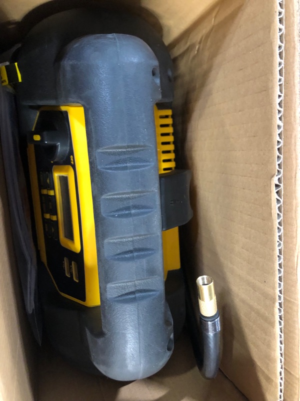 Photo 2 of DEWALT DXAEJ14 Digital Portable Power Station Jump Starter: 1400 Peak/700 Instant Amps, 120 PSI Digital Air Compressor, 3.1A USB Ports, Battery Clamps , Yellow