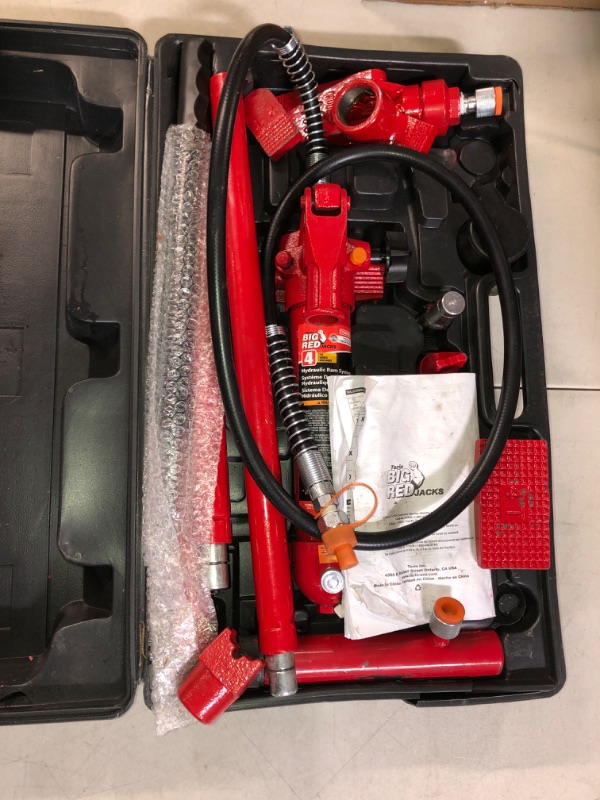 Photo 1 of BIG RED T70401S Torin Portable Hydraulic Ram: Auto Body Frame Repair Kit with Blow Mold Carrying Storage Case, 4 Ton (8,000 lb) Capacity, Red