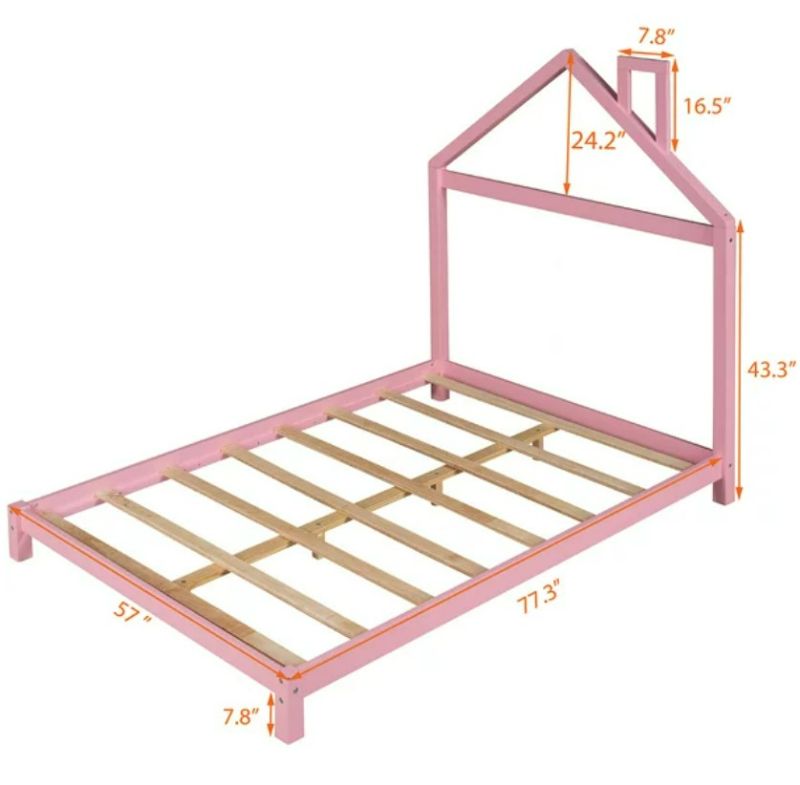 Photo 1 of **SEE NOTES**  SYNGAR Full Bed Frame, Solid Wood House Bed with Sturdy Slats and Heavy Legs for Boys Girls Kids Room, Platform Bed Frame No Box Spring Needed, Pink