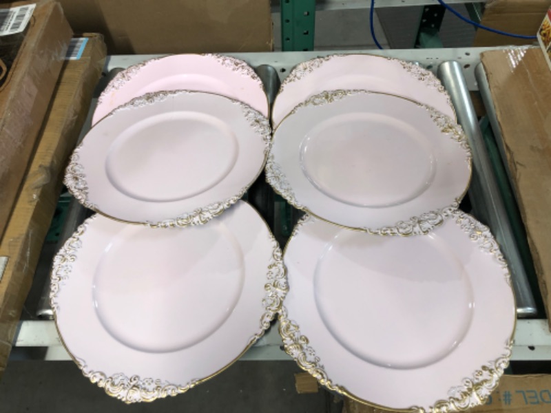 Photo 2 of **SEE NOTES**  Henilosson Pink Charger Plates Gold Trim - Antique Plate Chargers for Dinner Plates - Set of 6 Dinner Chargers?6?pink? 6 Pink+Gold Trim