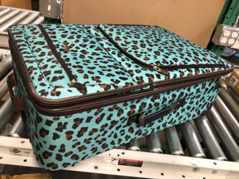 Photo 5 of **SEE NOTES**  Rockland Jungle Softside Upright Luggage Set, Blue Leopard, 4-Piece (14/29/24/28) 4-Piece Set (14/29/24/28) Blue Leopard