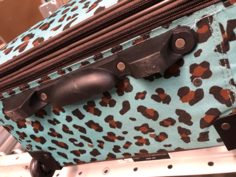 Photo 3 of **SEE NOTES**  Rockland Jungle Softside Upright Luggage Set, Blue Leopard, 4-Piece (14/29/24/28) 4-Piece Set (14/29/24/28) Blue Leopard