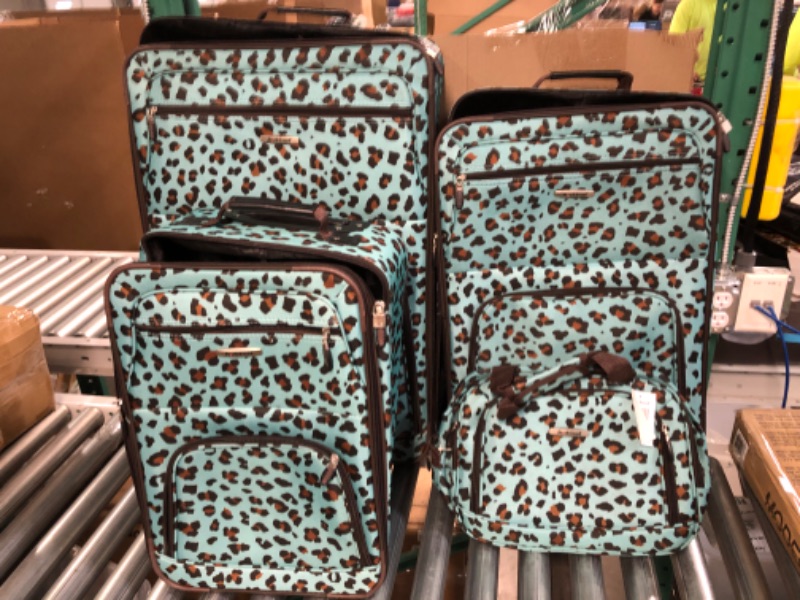 Photo 4 of **SEE NOTES**  Rockland Jungle Softside Upright Luggage Set, Blue Leopard, 4-Piece (14/29/24/28) 4-Piece Set (14/29/24/28) Blue Leopard