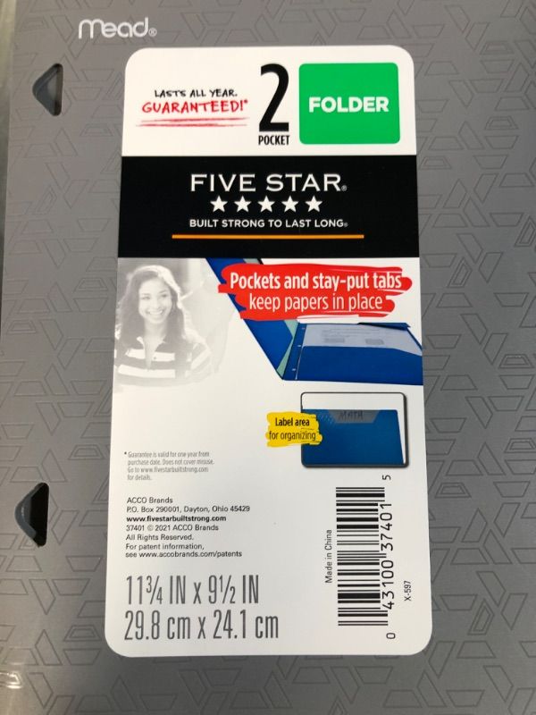 Photo 3 of (3x) Five Star 2-Pocket & Prong Checkered Plastic Folder 11-5/8" x 9-5/16" (Grey)