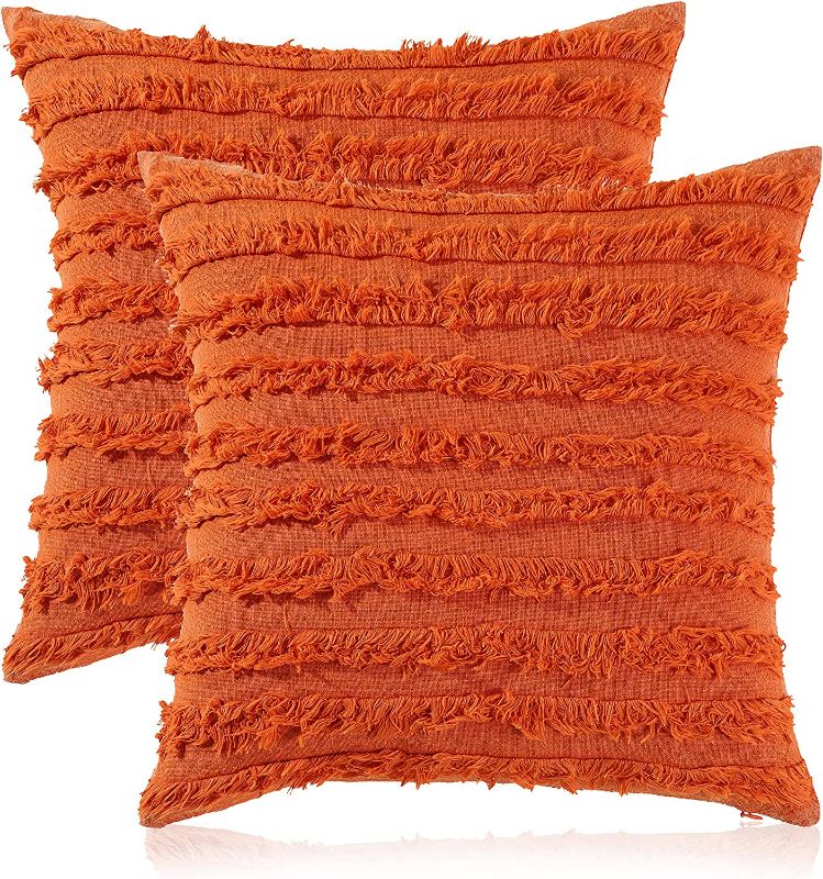 Photo 3 of **SEE NOTES**  mosey Orange Pillow Covers 22x22 Inches, Set of 2, 100% Cotton Soft Solid Gray Decorative Boho Throw Pillow Case Square Cushion Cover for Couch Sofa Bed Farmhouse 