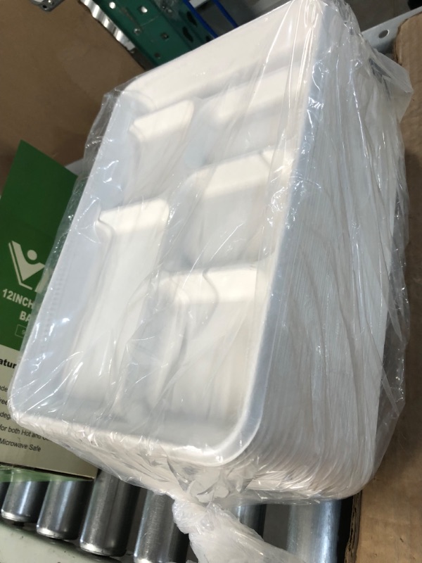 Photo 2 of **USED BUT APPEARS NEW** 100% Compostable 6 Compartment Plates, 90 Pack Compartment Paper Plate, 12.5*8.6 inch Disposable School Lunch Trays, Eco-Friendly Bagasse Plates for School Lunch, Buffet, and Party