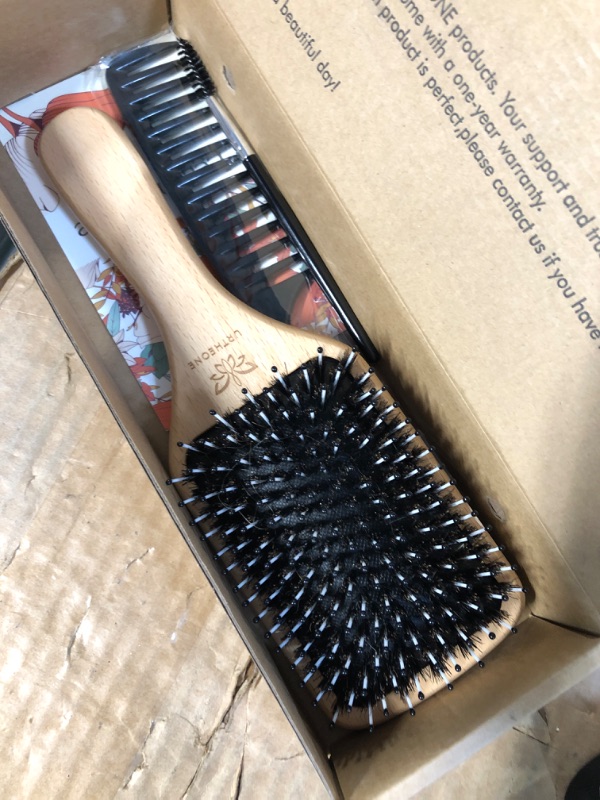 Photo 2 of **USED BUT APPEARS NEW** Hair Brush Boar Bristle Hairbrush for Thick Curly Thin Long Short Wet or Dry Hair Adds Shine and Makes Hair Smooth, Best Paddle Hair Brush for Men Women Kids