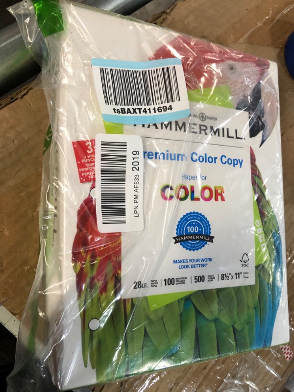 Photo 1 of Hammermill Printer Paper, Premium Color 28 lb Copy Paper, 3 Hole - 1 Ream (500 Sheets) - 100 Bright, Made in the USA, 102500R 3 Hole (8.5x11) 1 Ream | 500 Sheets