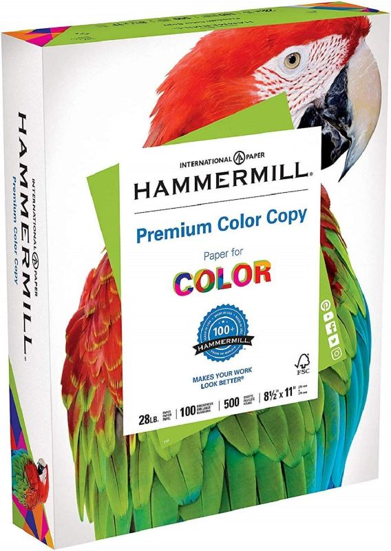 Photo 1 of Hammermill Printer Paper, Premium Color 28 lb Copy Paper, 3 Hole - 1 Ream (500 Sheets) - 100 Bright, Made in the USA, 102500R 3 Hole (8.5x11) 1 Ream | 500 Sheets