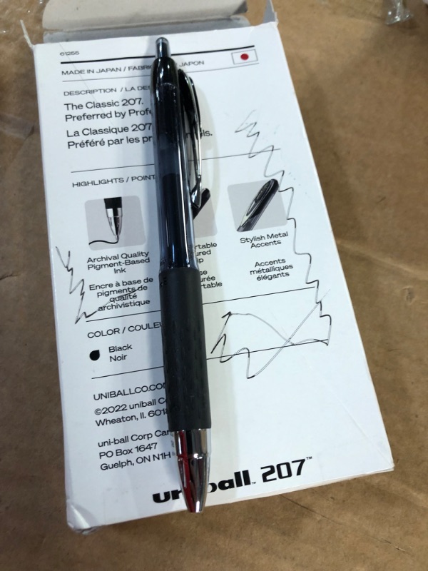 Photo 2 of Uni-Ball Signo 207 Gel Pen, Retractable, Micro 0.5 mm, Black Ink, Smoke/Black Barrel, Dozen