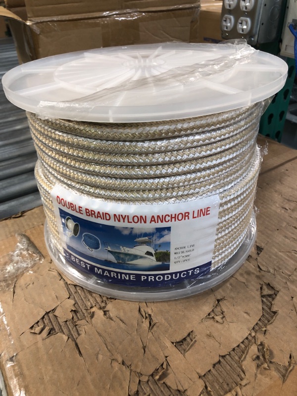 Photo 3 of *SEEMS NEW* NovelBee 1/2 Inch X 300 Feet Double Braid Nylon Anchor Line with Stainless Steel Thimble and Plastic Chuck White/Gold