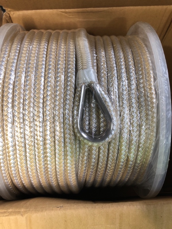 Photo 4 of *SEEMS NEW* NovelBee 1/2 Inch X 300 Feet Double Braid Nylon Anchor Line with Stainless Steel Thimble and Plastic Chuck White/Gold