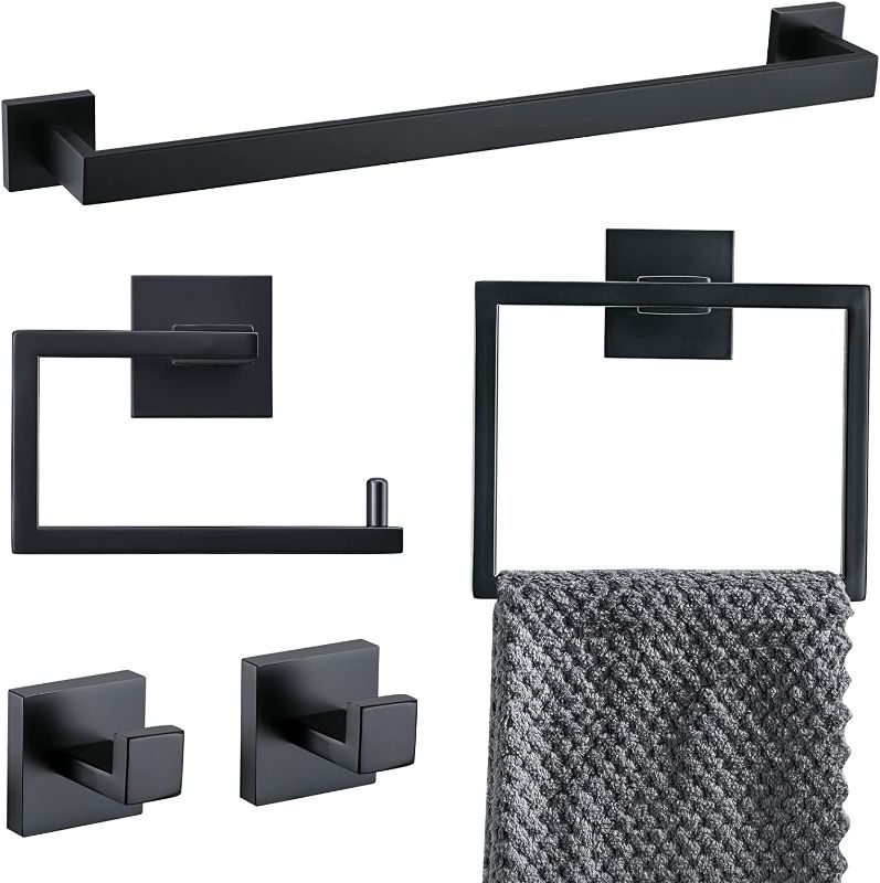 Photo 1 of YACVCL 5-Piece Bathroom Hardware Accessories Set 23.6 inch Towel Bar  (Matte Black)