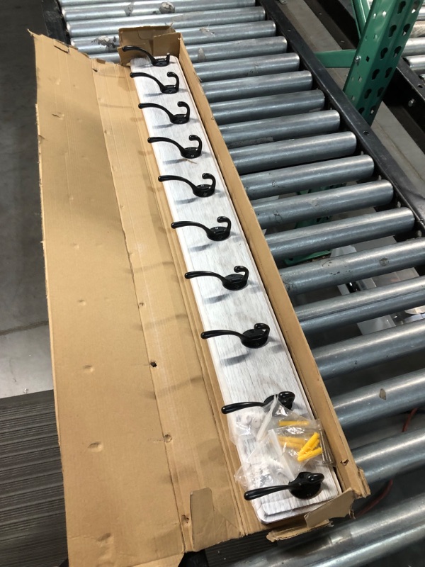 Photo 1 of *Damaged* SKOLOO Rustic Large Wall Mounted Coat Rack: 38.6'' Long, 10 Hooks, White Plate & Black Hook 