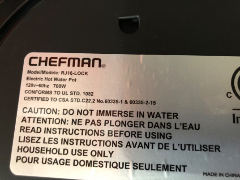 Photo 2 of **Item WET Inside** Chefman 5.3 Liter Instant Electric Auto Dispense Hot Water Pot, Stainless Steel