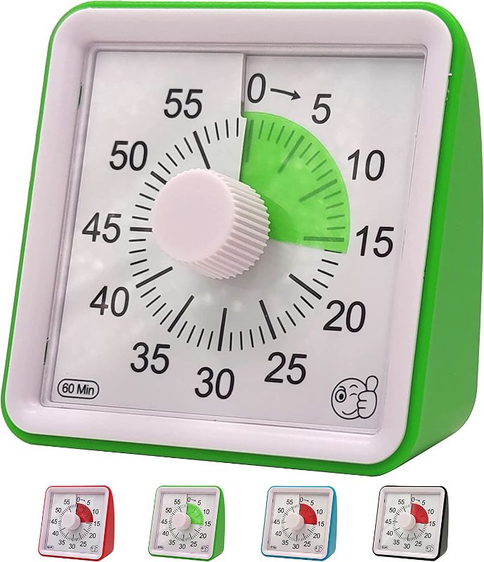 Photo 1 of Bell Bind Cute 60-Minute Visual Timer, Classroom Countdown Clock, Silent Timer for Kids and Adults, Time Management Tool for Teaching, for Cooking (Green)