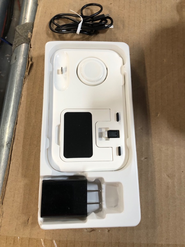 Photo 1 of Asedoce Charging Station for Apple, 3 in 1 Charger Station for iWatch 7/6/SE/5/4/3/2/1, Foldable Charging Stand for iPhone AirPods Pro/3/2/1 Charging Dock (with 12W Charger)?White