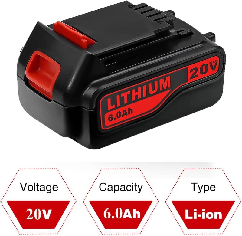 Photo 1 of VANON Lithium LB2X4020 6.0Ah 20V MAX Replacement for Black and Decker 20V Battery 